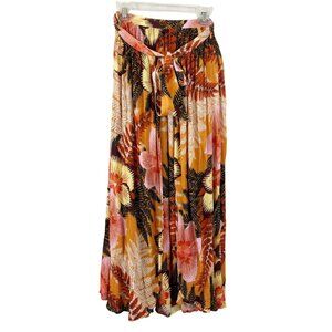 Free People Tropical Print Midi Skirt - Orange, Pink, Black